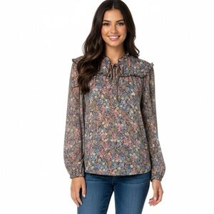 NORTHERN REFLECTIONS Sheer Ditsy Floral Print Long Sleeve Blouse US Sz L NWT